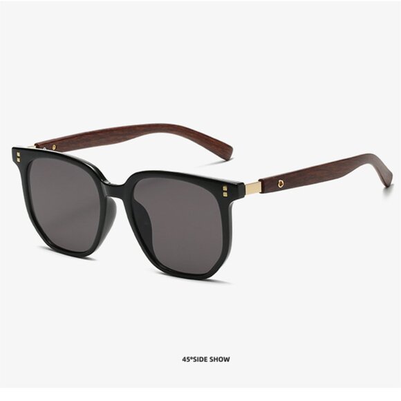 Retro Black Large Frame Sunglasses Square Wood Grain Glasses Sunglasses main image 5